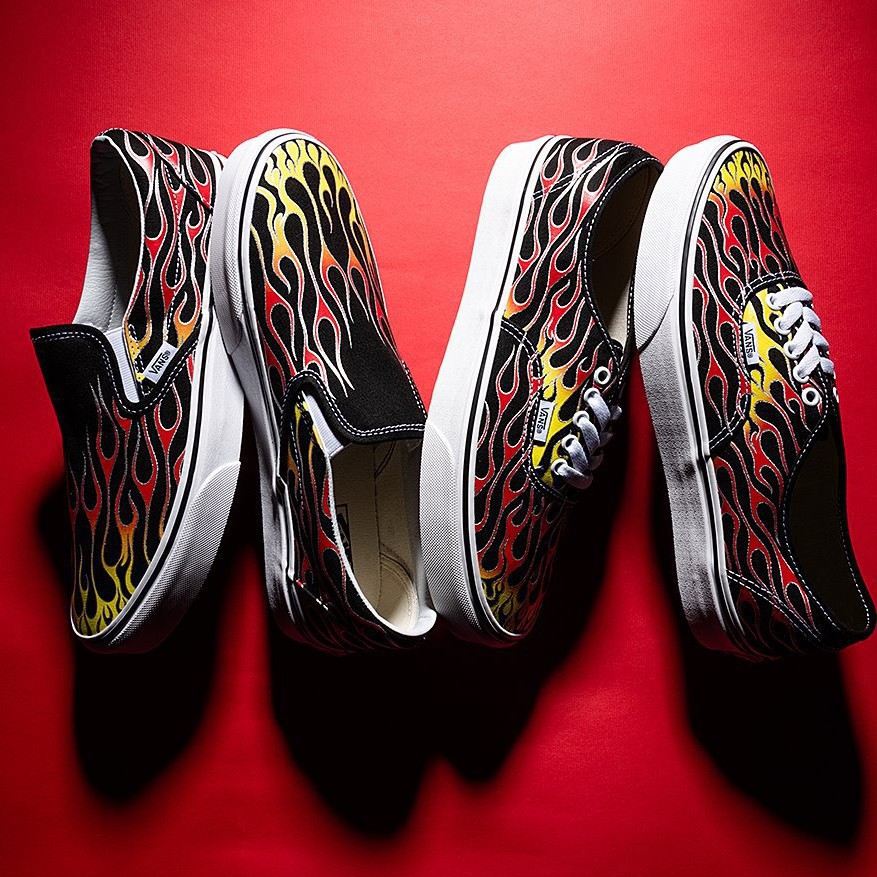 black and red strap vans