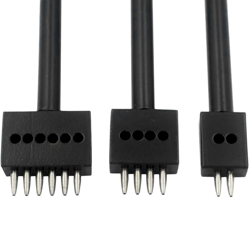 3 Pcs Leather Craft Black 2+4+6 Prong 4mm Spacing Sewing Stitching 1mm Round Hole Hollow Punch Cutter