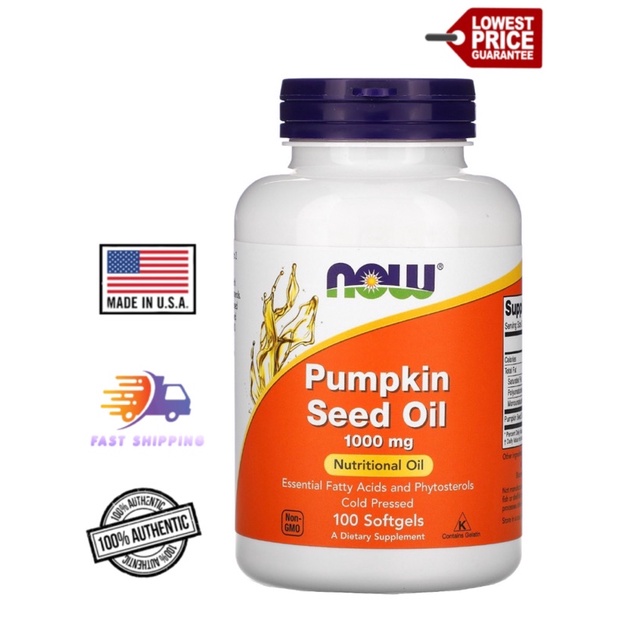 NOW PUMPKIN SEED OIL 1000mg, 100 Softgels (EXPIRY 2/2024) Shopee