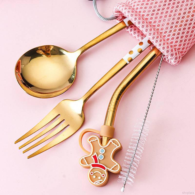 6 in 1 304 Stainless Steel Straw Western Tableware Spoon Fork Straw