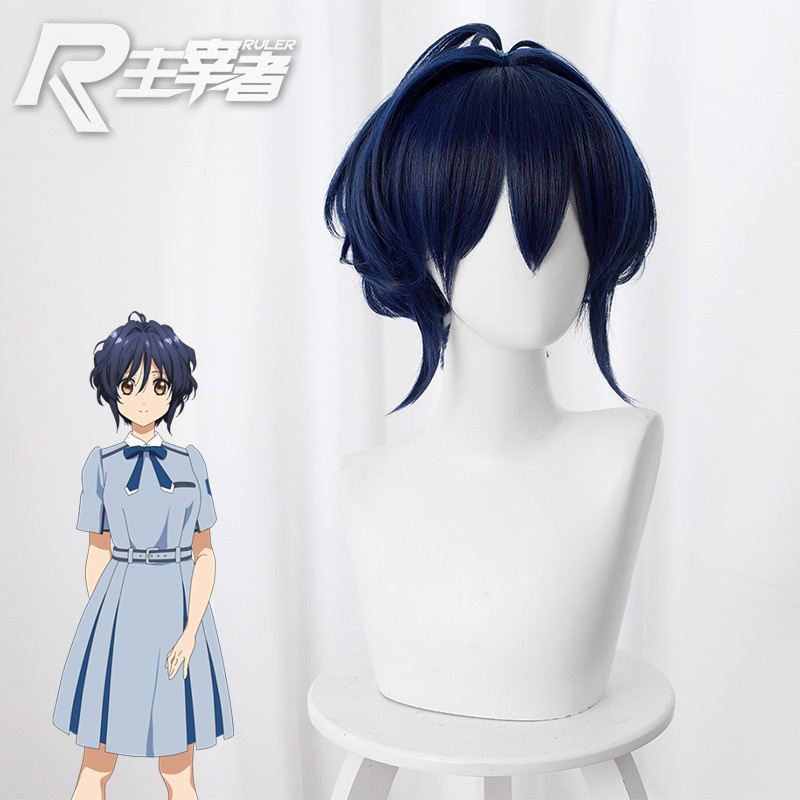 cosplay hair 22/7 migawa aikawa dark blue styling short curly hair  cosplay anime wig