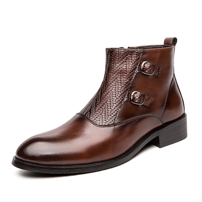 Spot Men's Fashion Polished Microfiber Leather Ankle Boots Formal Pointed  Toe High Cut Shoes Brown | Shopee Philippines