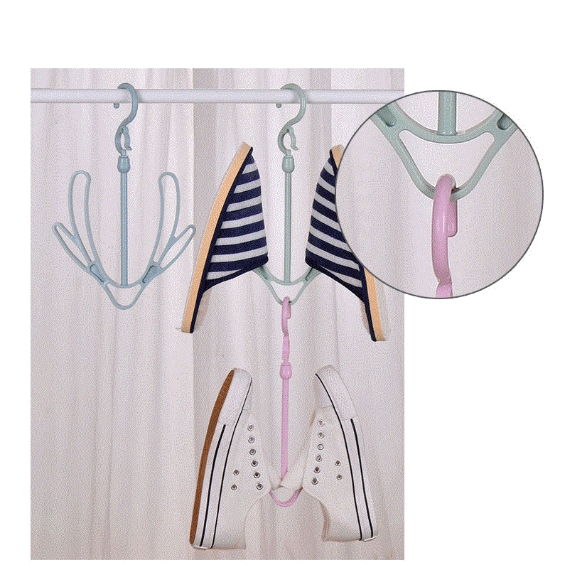 1 Pcs 360 Degree Rotate Balcony Double-hook Shoe Holder Convenient Removable Plastic Shoe Rack