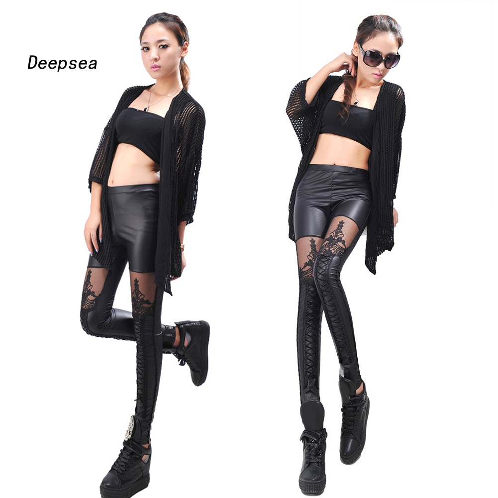 womens leather and lace pants