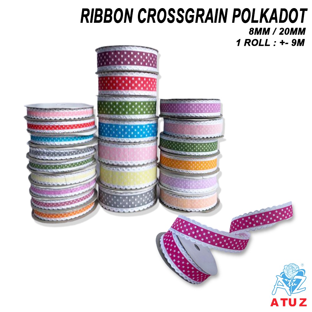 ATUZ 9 meter Ribbon Handmade Polkadot Lace Crossgrain Border Reben Hadiah ATOZ Penang Shopee
