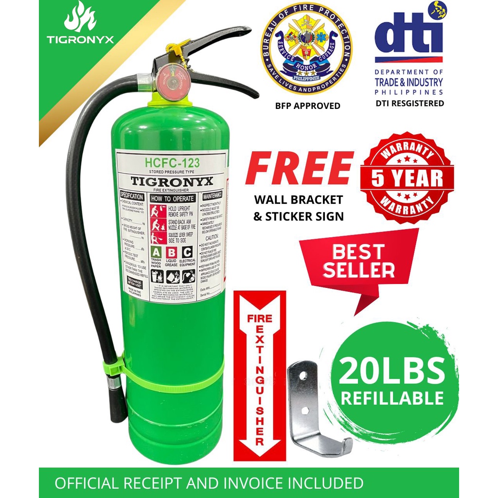 Fire Extinguisher 20lbs HCFC123 Class ABC Green Fire Extinguisher