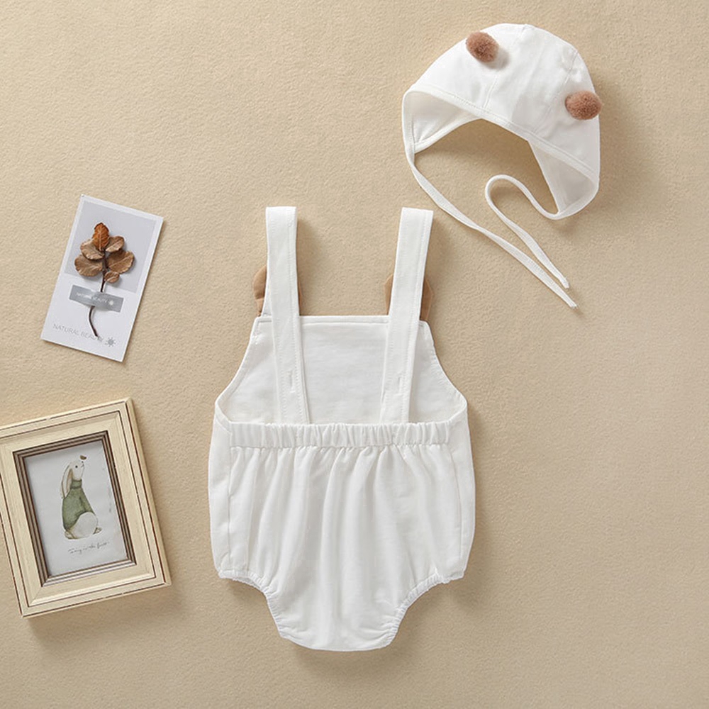 READY STOCK⭐ NEW Baby Girls Clothes Summer Sunsuit 3D Bear Color Block Cotton Print Rompers+Hat Set Infant Outfit Girls Jumpsuit Clothes