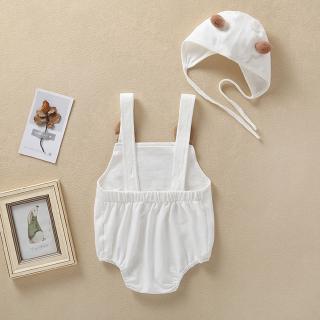 READY STOCK⭐ NEW Baby Girls Clothes Summer Sunsuit 3D Bear Color Block Cotton Print Rompers+Hat Set Infant Outfit Girls Jumpsuit Clothes #3