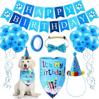 Pet Cat Dog Birthday Party Hat Puppy Bib Collar Cap Headwear Costume Banner Scarf Party Supplies Decorations
