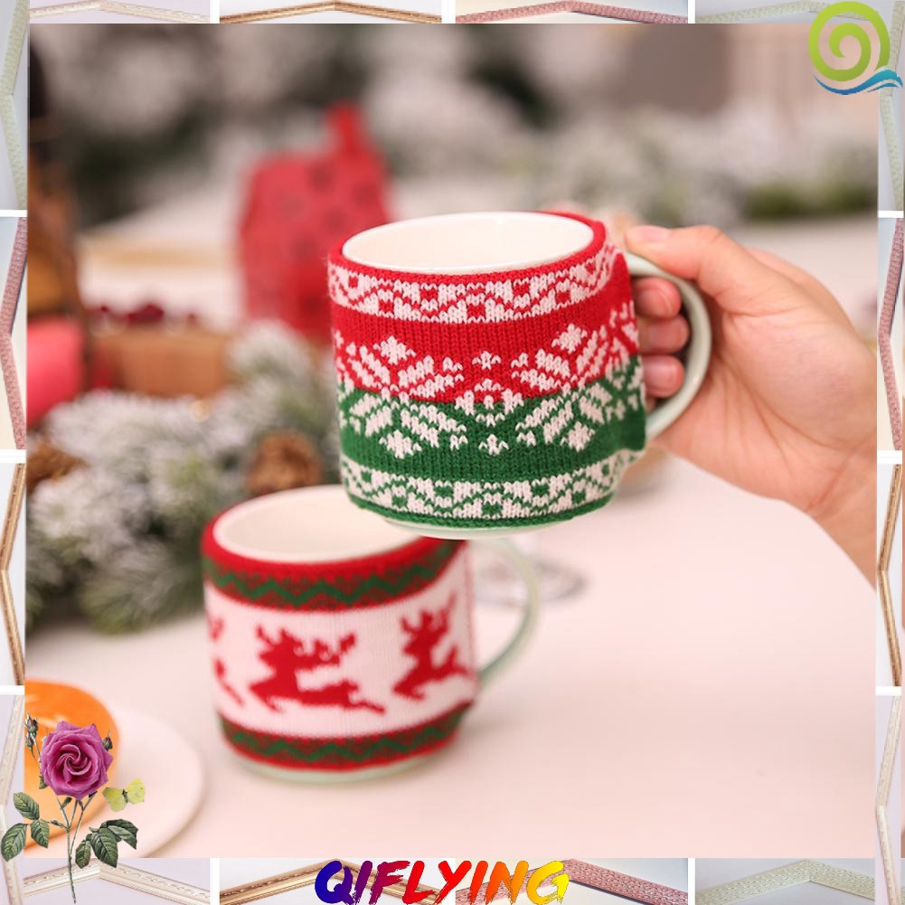 Happy Knitted Mug Coffee Tea Cup Sleeve War Holder Christmas