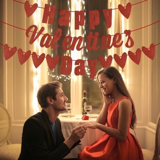 Happy Valentines Day Red Glitter Banner Valentines Party Decoration #4