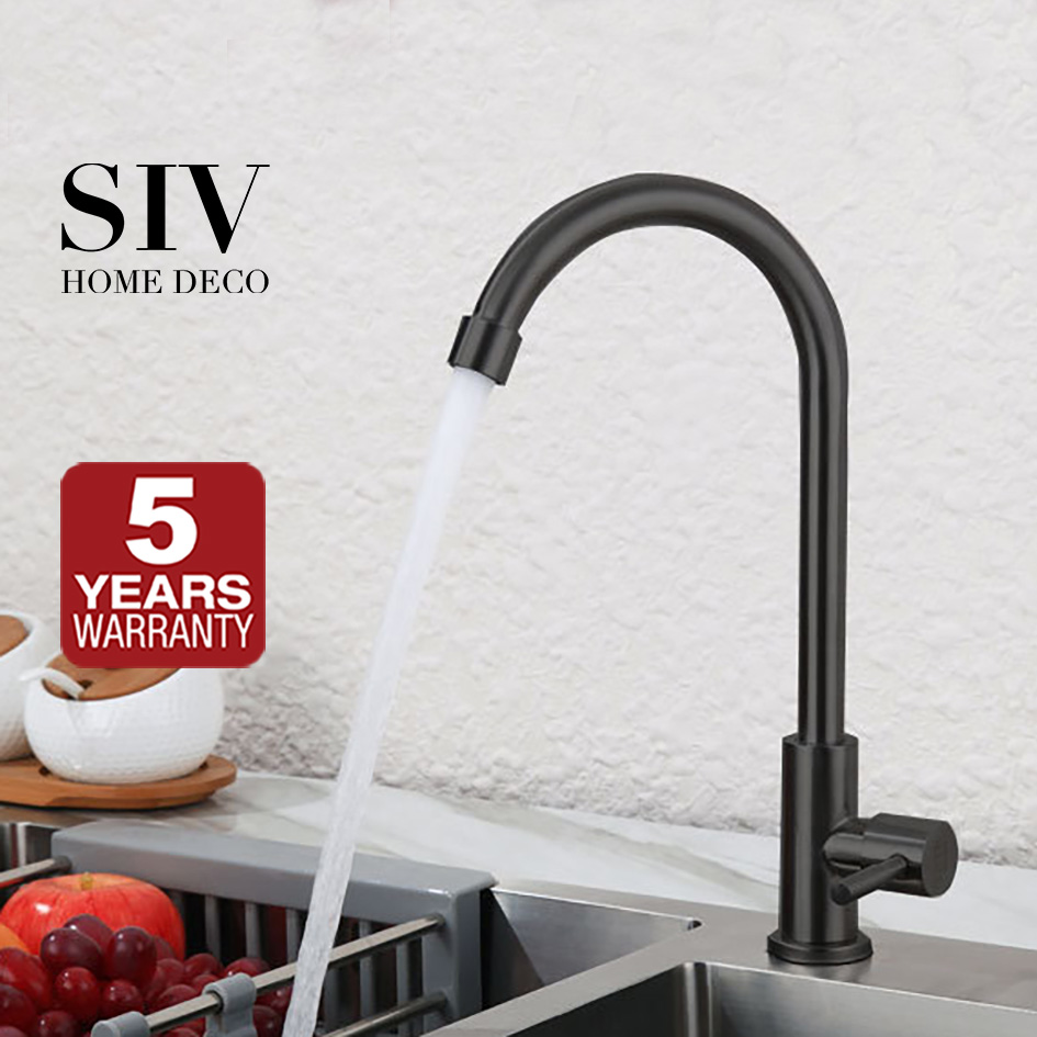 SIV black stainless steel 304 black kitchen faucet single cold 5 years ...