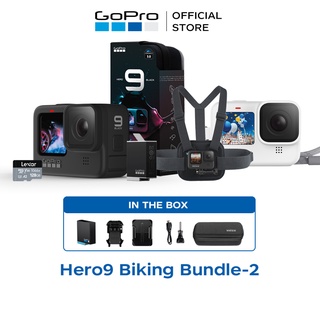 [Biking and Motorcycling Bundle] GoPro HERO9 Black 5K video and 20MP photos, Enduro Rechargeable Battery, Head Strap QuickClip, Chesty, Sleeve Lanyard, 128GB SD Card