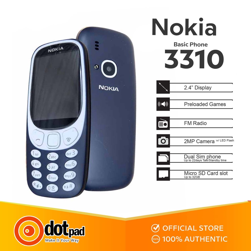 Nokia Original Mobile Phone 3310 Basic Phone Dual Sim Keypad Phones FM