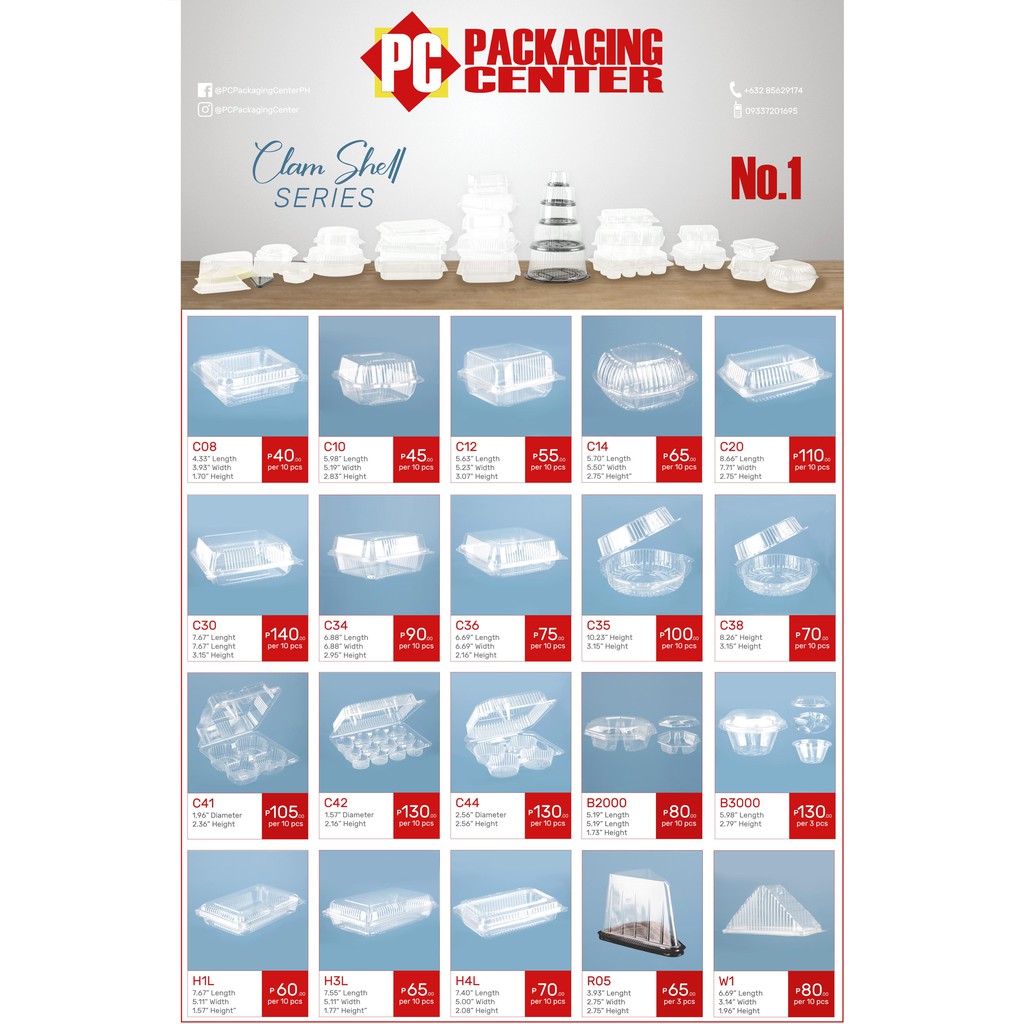 Clamshell All Sizes Series 1 Plastic Container for Pastries and Cakes