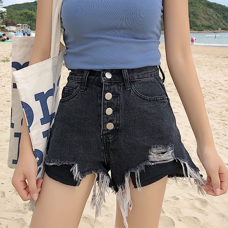 black high waisted loose shorts