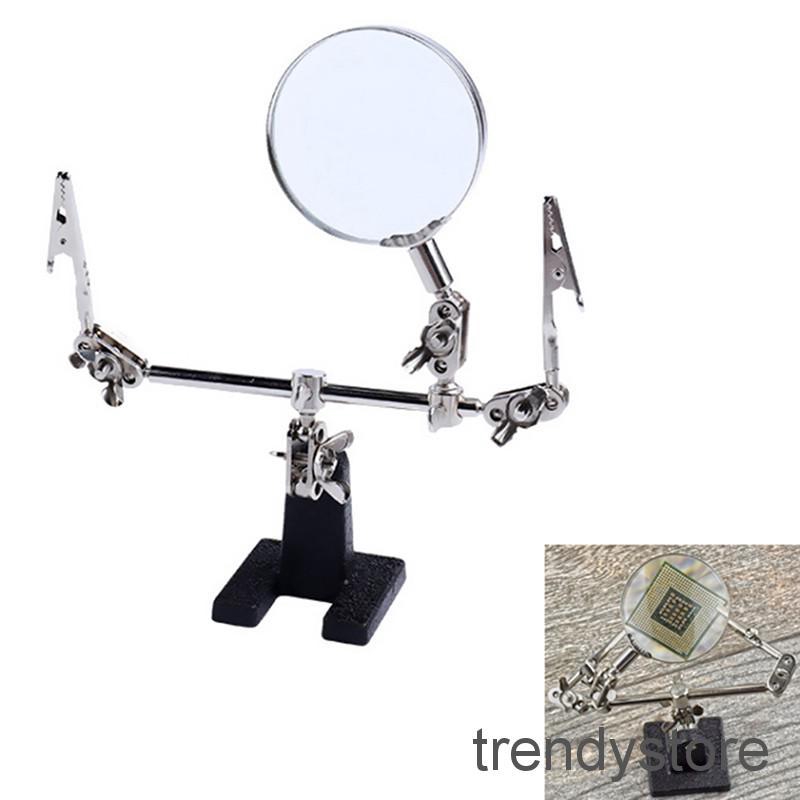 1X Third Hand Soldering Iron Stand Helping Clamp Vise Clip Magnifying Glass Tool