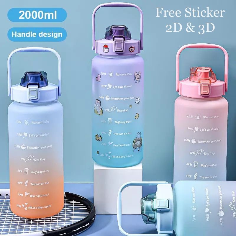 Drinking Bottle 2 Liters VIRAL Drink Bottle Motivation Bottle 2000ML ...