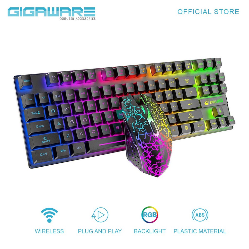 Gigaware T87 Keyboard and Mouse Combo Rainbow Backlit Wireless