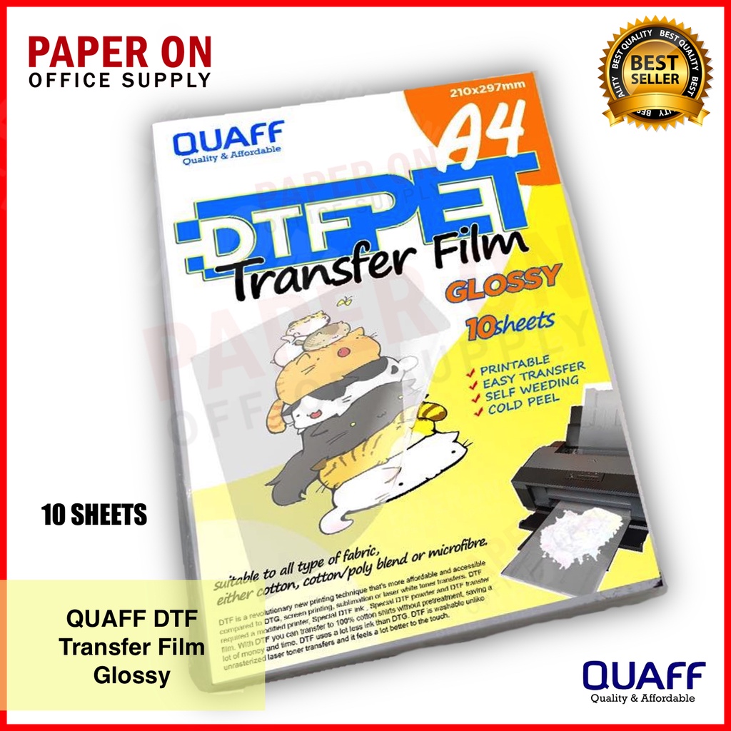 DTF Direct to Film PET Transfer Film Glossy A4 Size (10 sheets