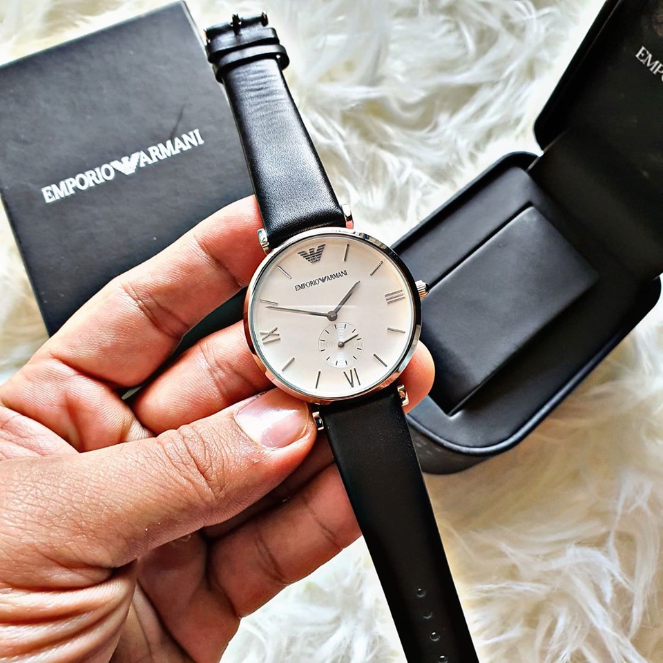 Emporio Armani Retro Silver Dial Black Leather Strap Men's Watch AR1674 |  Shopee Philippines