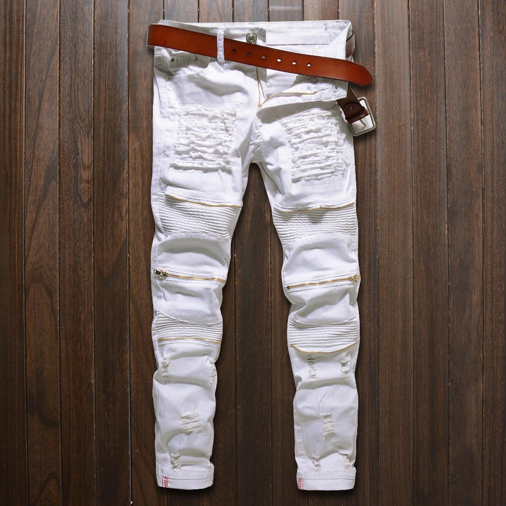 knee ripped jeans mens white