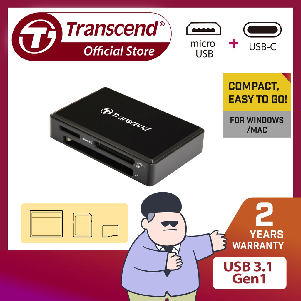 Transcend (RDC8) All-in-1 Multi Memory Card Reader, USB 3.1 Gen 1, Type ...