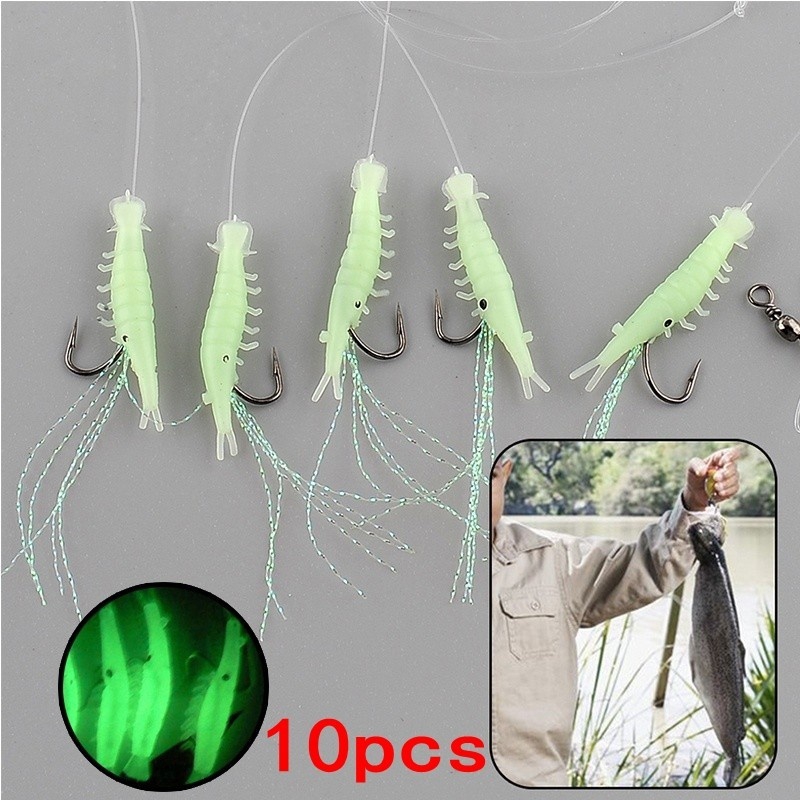Pack Of 10 Soft Shrimp Fishing Lure With Glow Sharp Hook For
