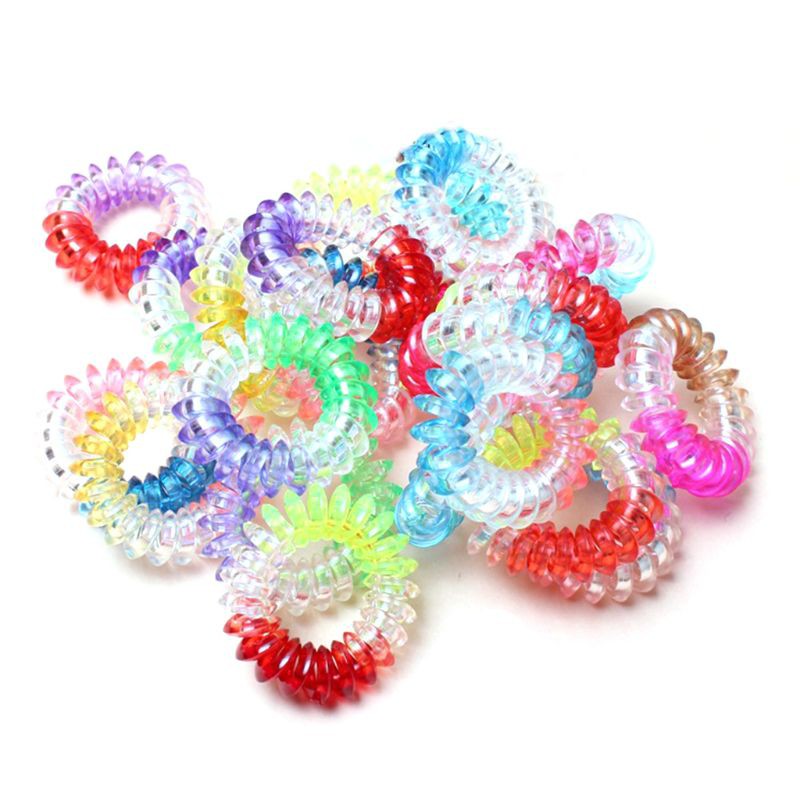 San Women Girls Small Plastic Spiral Hair Ties Rope Telephone