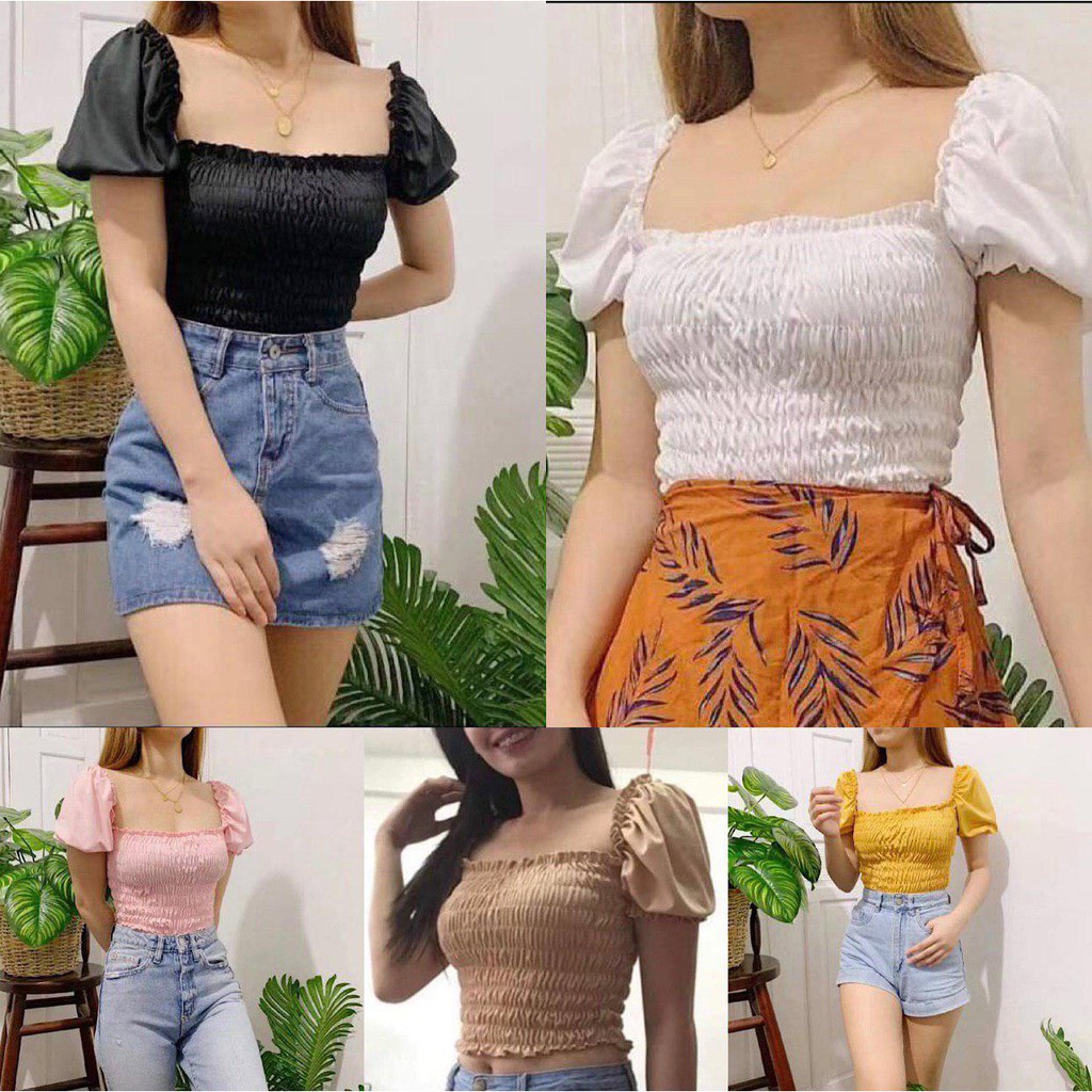 smocked off the shoulder crop top