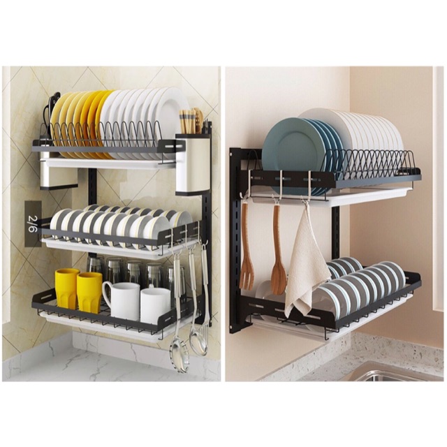 2 3layer Dish Rack Stainless Steel Dry Shelf Kitchen Cutlery Wall Mounted Holder Storage Shopee Philippines