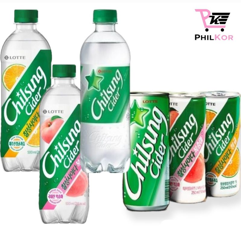 Chilsung Cider 250ml 340ml 500ml Original Orange and Peach Flavor ...