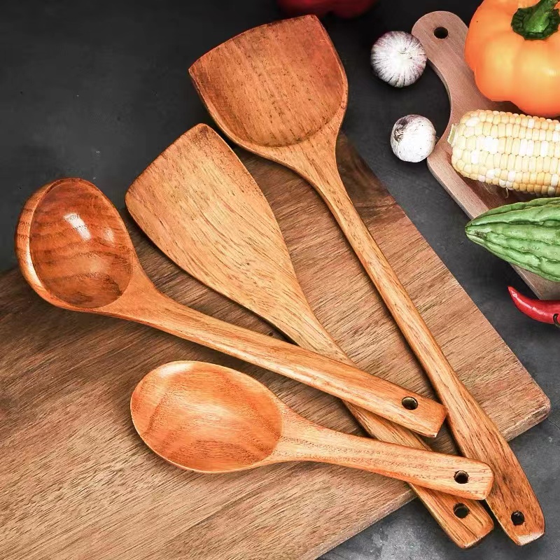 4-item kitchenwares Wooden Spatula Wooden sandok Rice Paddle Wooden Spoon Paddle Cooking Tool Aikea