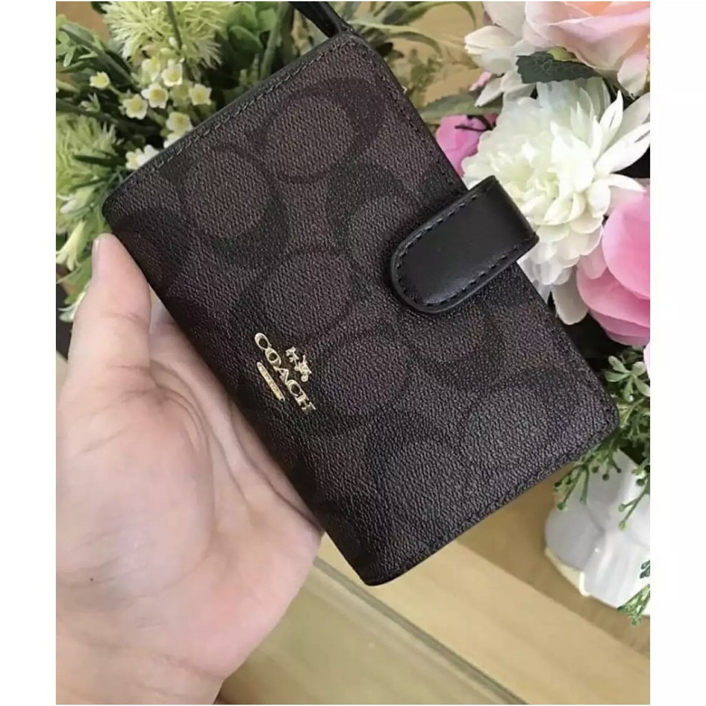 . F23553 Medium Corner Zip Snap Bifold Wallet in Signature Canvas  -Brown / Black Women's | Shopee Philippines