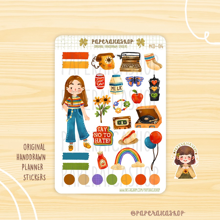 Cute Retro Girl Stickers, Rainbow Stickers, Retro Stickers, 90s ...
