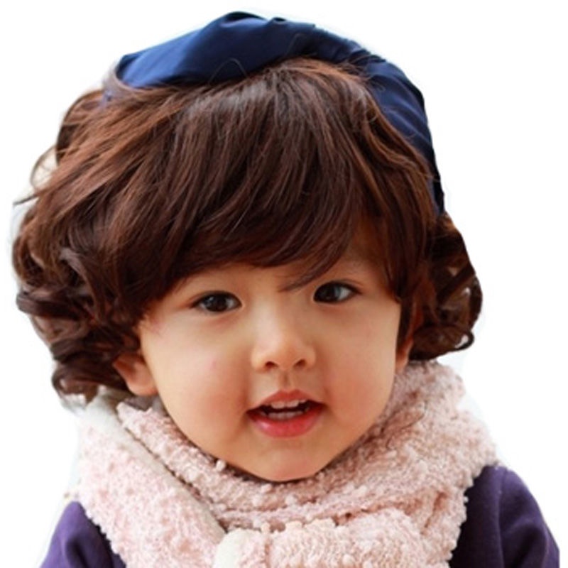 Children's wigs with short curly hair, baby photos, brown and black