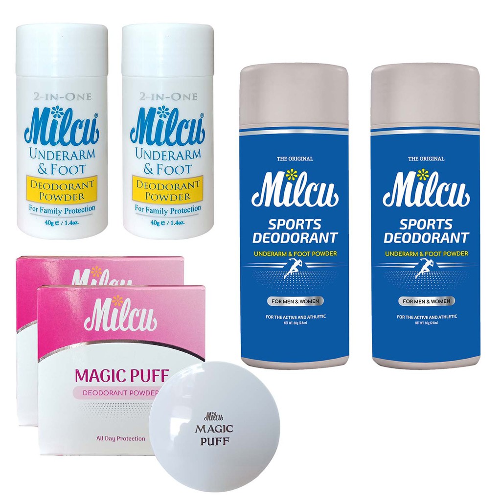 Milcu Deodorant Powder 40, Magic Puff and Sports Deodorant Set Shopee