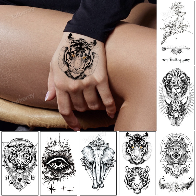 small hand tattoo black waterproof tiger lion wolf forest flower temporary  tattoos men women body art transfer tatoo cute sheet | Shopee Philippines