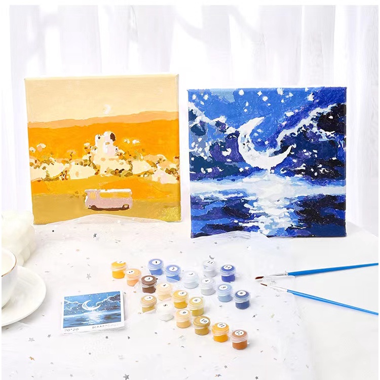 20x20cm Digital Oil Painting Drawing by Numbers DIY Landscape Painting Cute Gift Room Decor