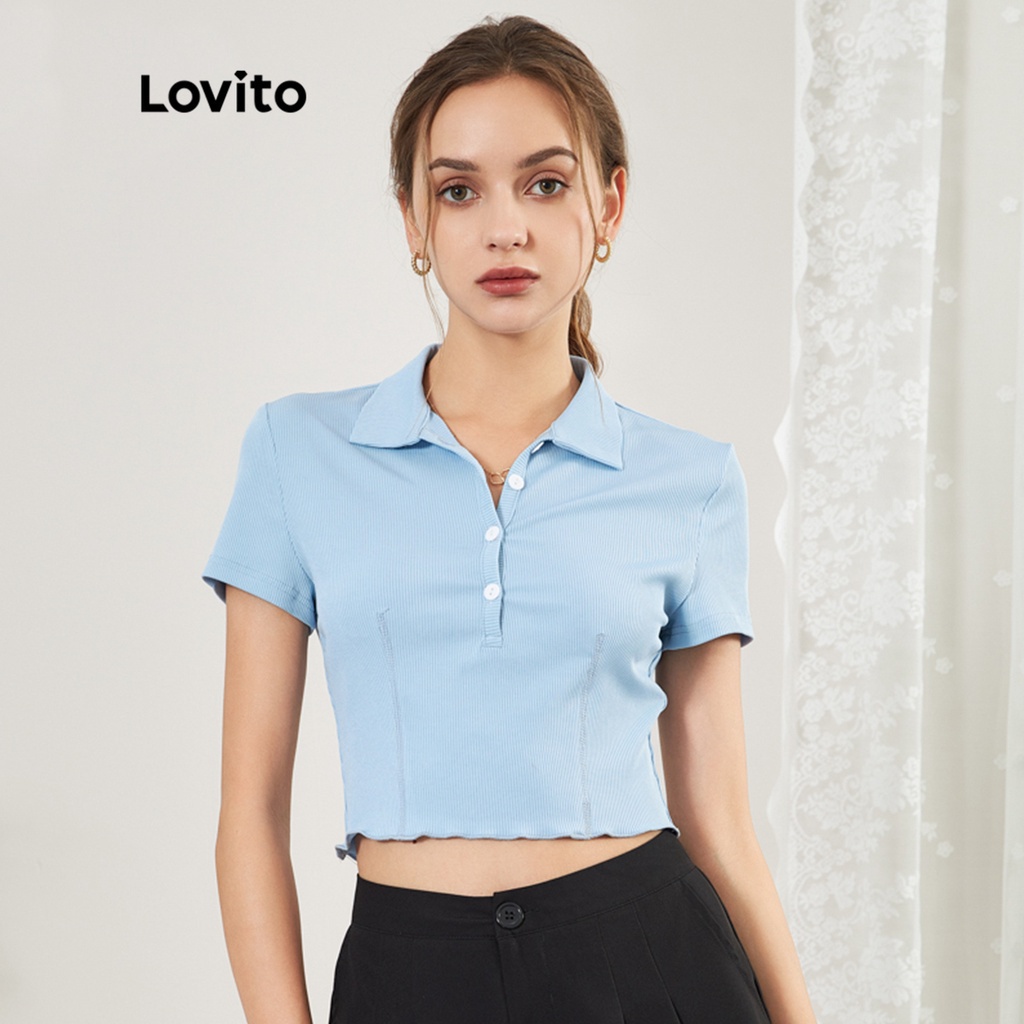 Lovito Casual Plain Short Sleeve Polo Wrinkle-Free T-Shirts L25ED010 ...