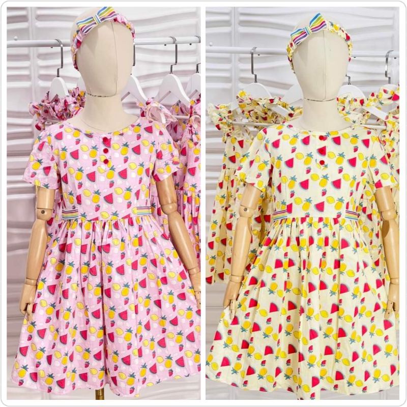 Fruits print dress with headband for girls kids Shopee Philippines