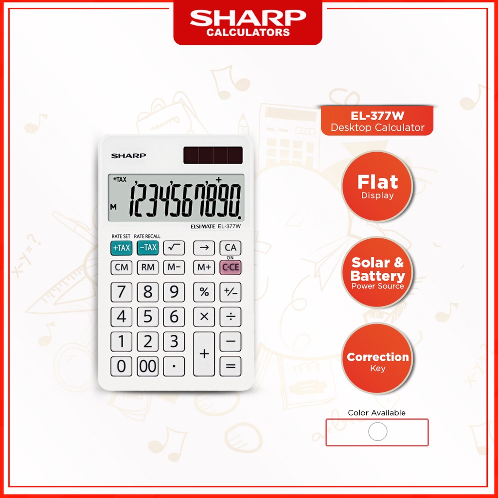 Sharp Calculators EL377W 10 Digit and Double Zero Key Display Handheld