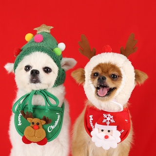 Christmas Santa Hat Dog Scarf Triangle Bibs Shawl Cartoon Christmas Costume Dogs Cats Pets