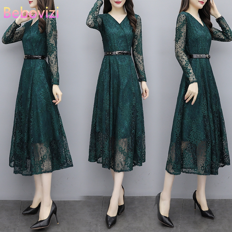 long sleeve green dress womens