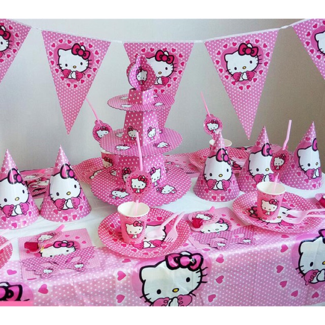 HELLO KITTY BIRTHDAY BALLLOONS Black Pink Decorations Supplies New 17" Size!