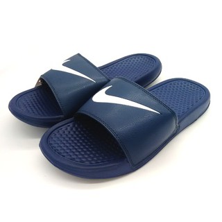 nike slippers blue and white