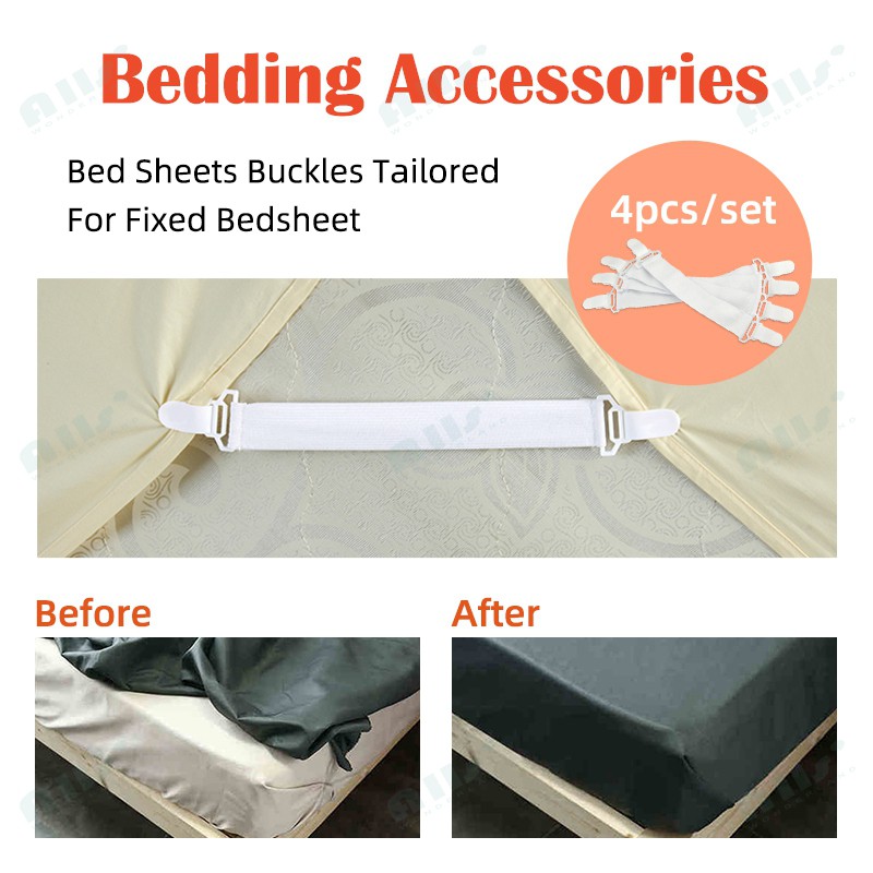 Bed Sheet Fixing Band Retaining Clip Skid Resistance Elastic Cord 4pcs ...