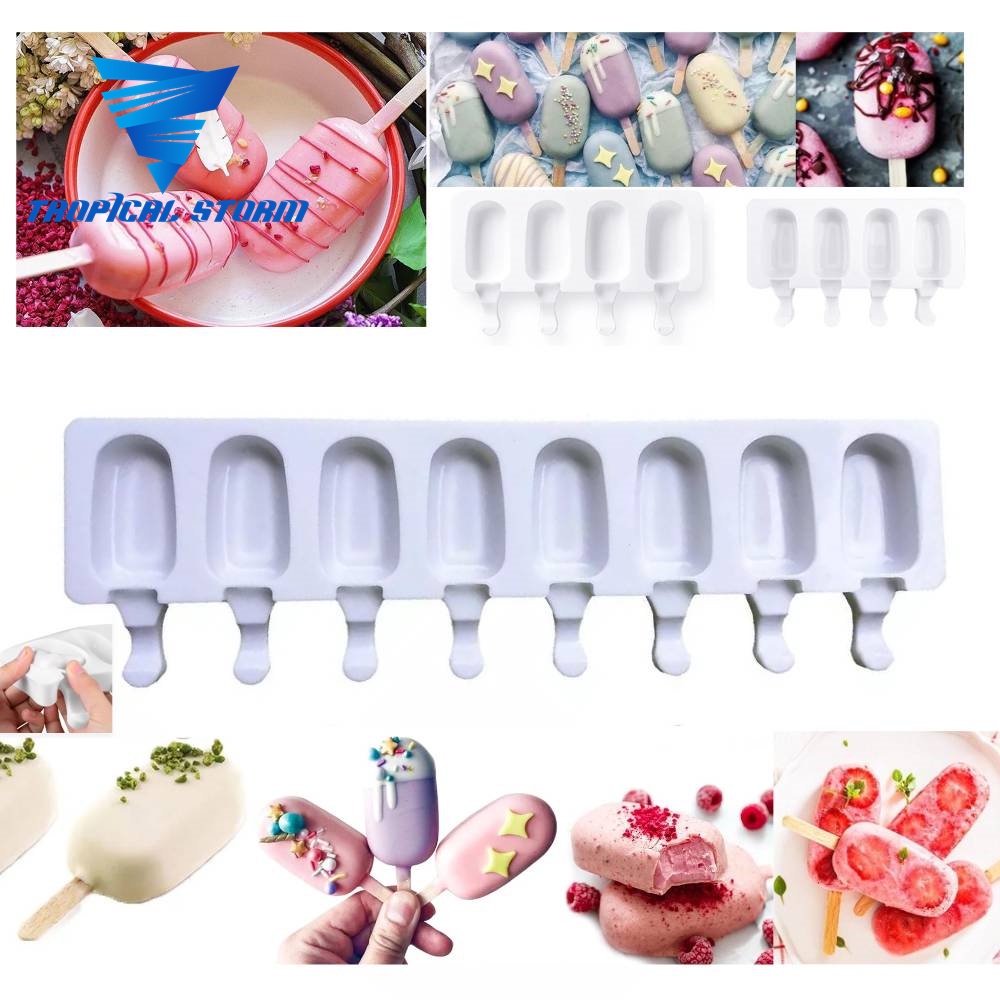 TS 8/4 Hole Silicone Ice Cream Mould Ice Cube Tray Popsicle Barrel with ...