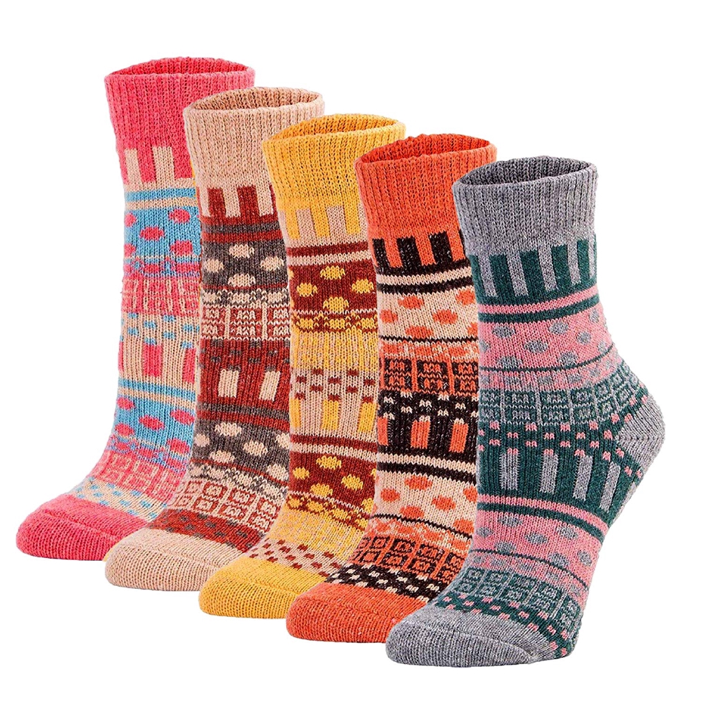 【爆売りセール開催中！】 5 Pack Womens Wool Socks Winter Warm Thick Knit Cabin Cozy ...