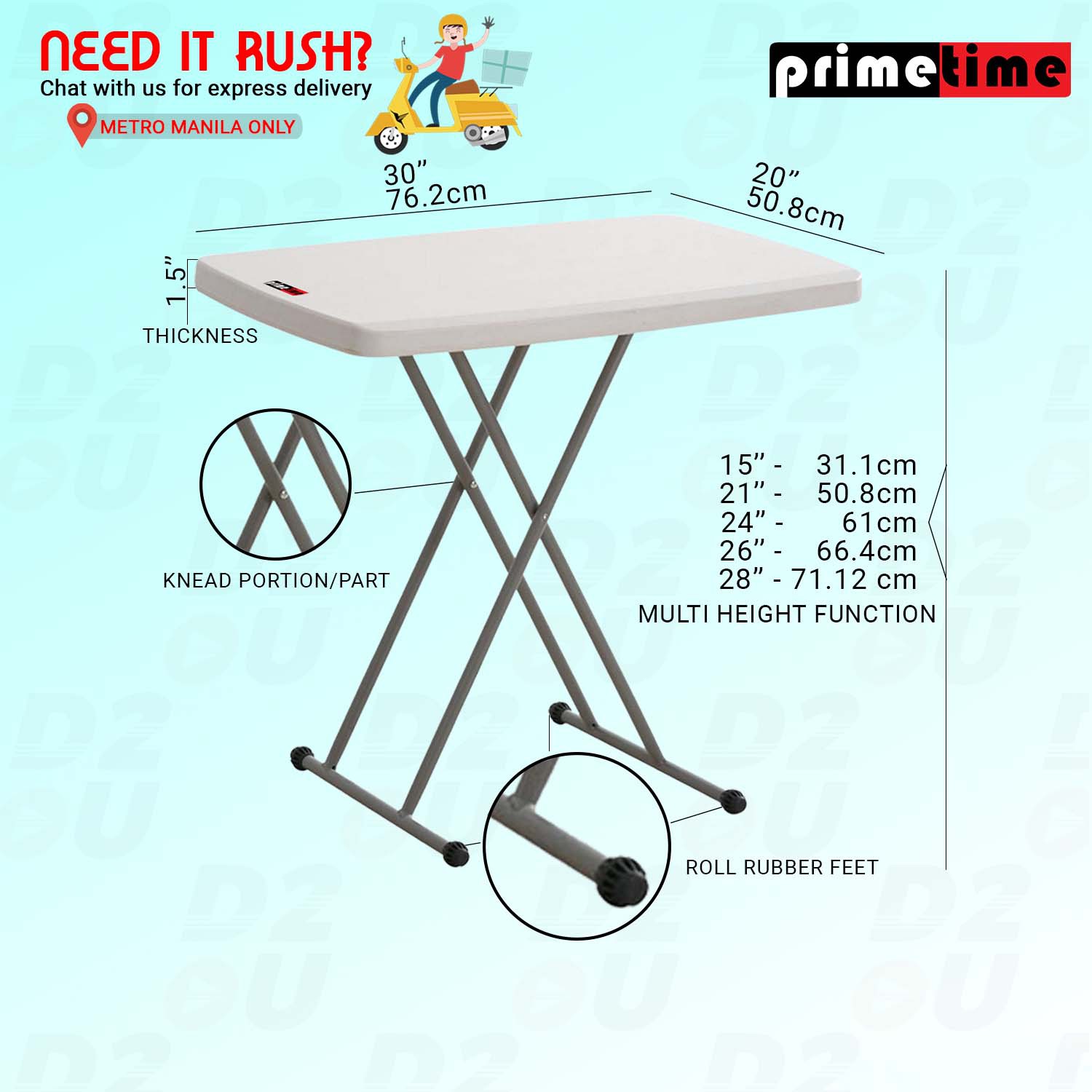 Primetime Folding Multi Height Personal Table Length30 Inches X